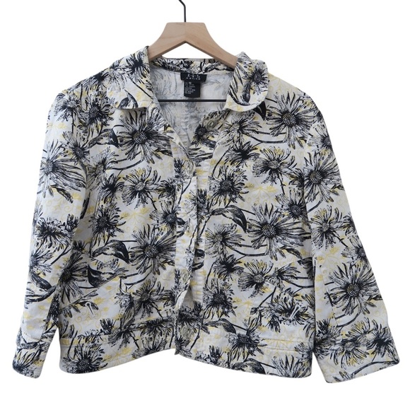 Sunflower Floral Print Jacket Eclectic Office Casual Spring Size Small Petite - Picture 1 of 8